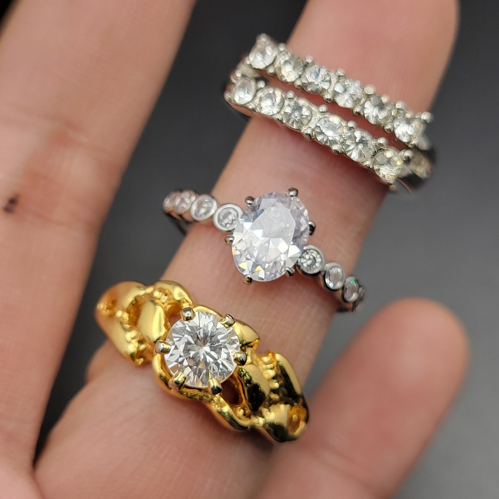 Gold and Silver CZ Stackable Rings Set - Women Jewelry